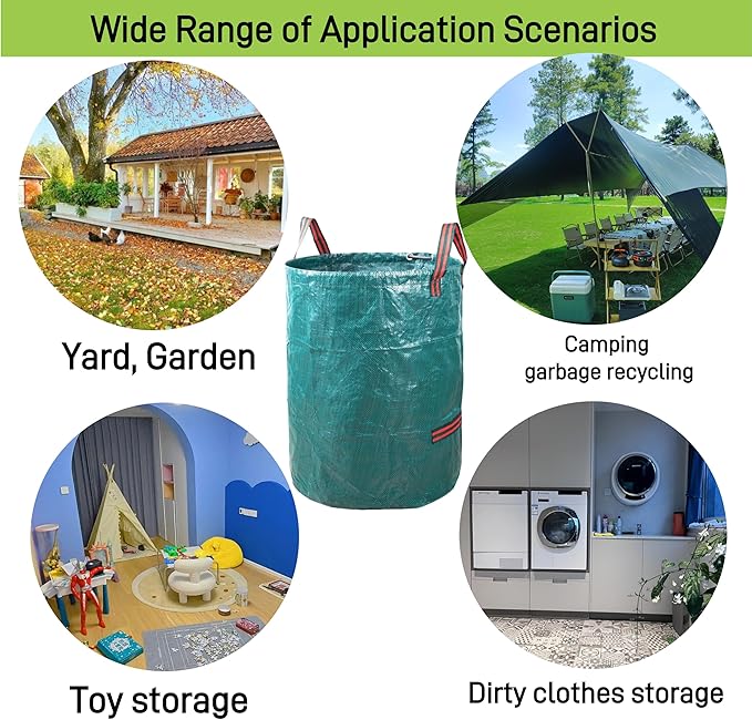 1x72Gallons+2x34Gallons (Free Gloves) Garden Leaf Bags,Reusable Heavy Duty Yard Waste Bag Set,Standable Design and Reinforced 4 Handles for Leaf,Grass,Debris,Camping Trash