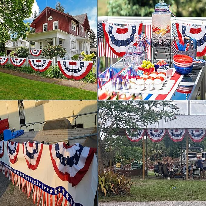 3 x 6 Ft American Flags Bunting, 4 Pack Bunting Flags Outdoor, Fourth Of July Decorations Pleated Fan Flag, Patriotic Bunting For Outside
