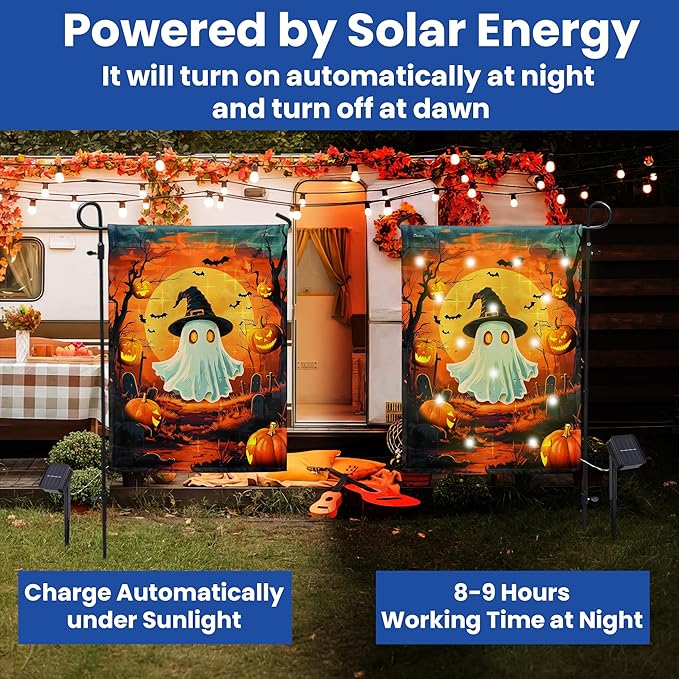 FLAGWIX Halloween Garden Flag - Solar Flag Light for Garden Decor 11.5"x17.5" - Fall Garden Flags for Halloween Decorations, Yard Flags for Fall Outdoor Decor, Outside Decorations for Yard
