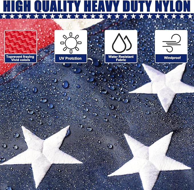 American Flag 8x12 Ft, Six Brass Grommets Multipurpose US Flag, Embroidered Stars, Sewn Stripes, Outdoor Heavy Duty Durable USA Flags, Hanging Indoor/Bedroom/Room/Wall American Flag