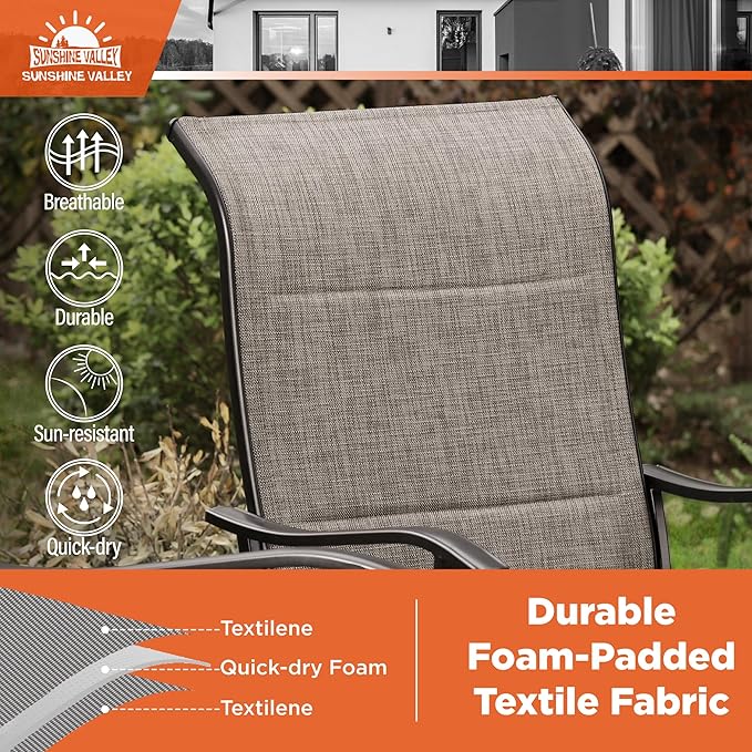 7 Piece Patio Dining Sets for 6, Metal Outdoor Table and Chairs Set with 1 Patio Dining Table(1.57-1.9" Hole) and 6 Textilene Patio Dining Chairs, Outdoor Dining Set for Deck Backyard
