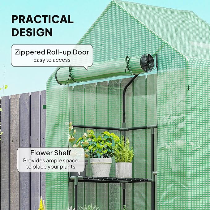 Outsunny 56" x 29" x 76" Portable Walk-In Garden Greenhouse with Built In 3-Tier Shelves