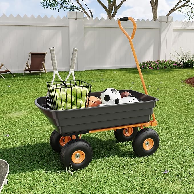 All-Terrain Garden Dump Cart with Removable Bed | 600Lb Heavy Duty Utility Wagon for Yard Work | 180° Pivoting Handle for Easy Control | Hauls Soil, Plants, Tools with Ease