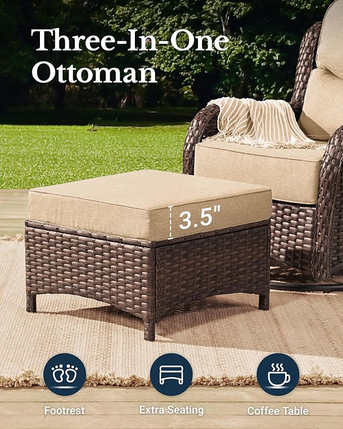 HILLGA Luxury Patio Furniture Set with 6-inch Thick Cushion, Outdoor Couch and High Back Swivel Rocker Patio Chairs, 11PCS Wicker Conversation Set for Deck Yard and Poolside, Beige (V2)