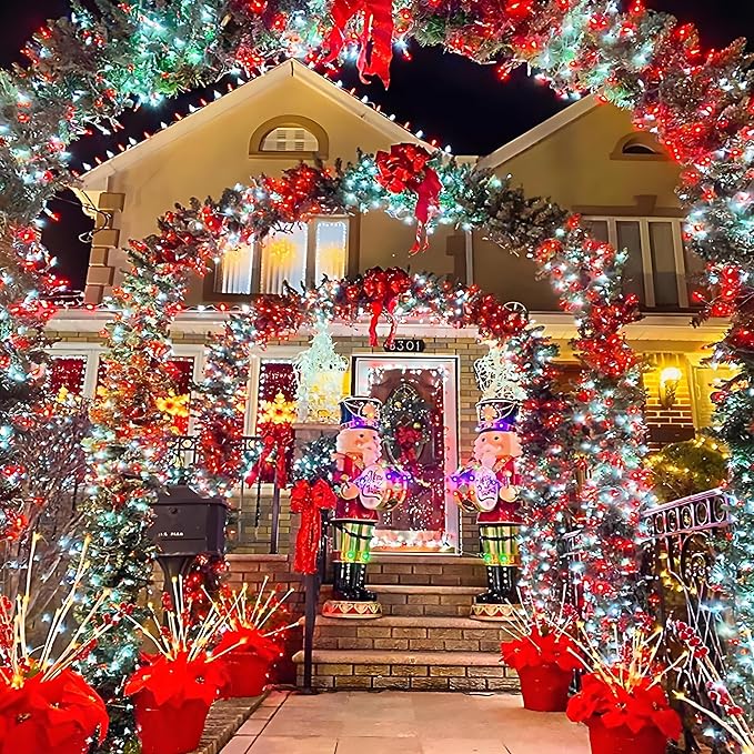 2 Pack 200 LED Solar Christmas Lights Outdoor Waterproof, Solar String Lights for Outside, Solar Outdoor String Light with 8 Lighting Modes for Xmas Tree Wedding Party Yard Decorations (Red and White)