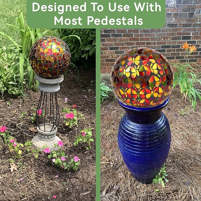 Lily's Home Colorful Mosaic Glass Gazing Ball, Designed with a Stunning Holographic Butterflies Mosaic Pattern to Bring Color to Any Home and Garden, (10 Inches Dia.)