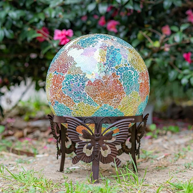 Topadorn Gazing Ball Stand Garden Hardware Metal Stand, Garden Pedestals with Butterfly for 10-Inch or 12-Inch Gazing Globes