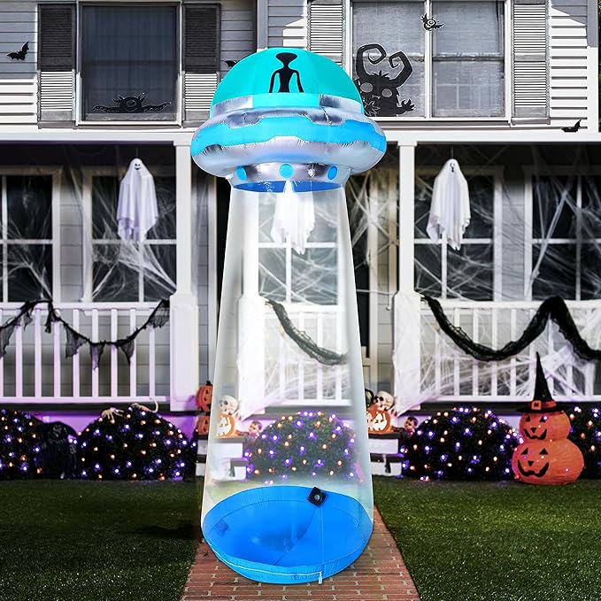 Joiedomi 12 FT Tall Halloween UFO Alien Inflatable Outdoor Decoration, Halloween Blow Ups UFO for Yard Decor with LEDs for Lawn Garden Outside Decoration