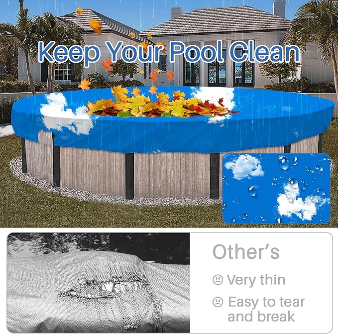 ECOOPTS 10 ft Waterproof Round Polyester Pool Cover for Above Ground Pools, Swimming Pool Cover Protector Winter Safety Cover (Blue Sky)