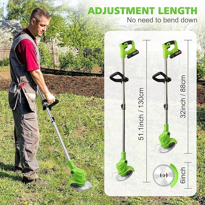 Electric Weed Wacker Cordless stringless,Grass Trimmer,with 2 Batteries, 1 Charger, 3 Types Blades, Weed Wacker Eater Battery Powered Lightweight Battery Weed Trimmer for Yard and Garden