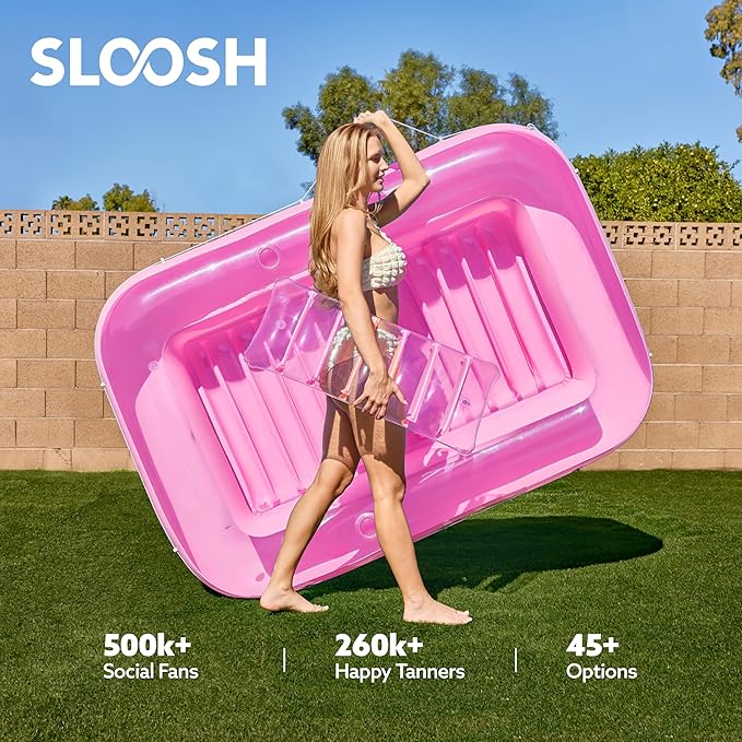 SLOOSH Inflatable Tanning Pool Lounger Float, 70" x 46" Pool Floats Adult with Pillow, 4 in 1 Suntan Tub Raft Floatie,Sunbathing Bed Lounge for Water Blow Up Kids Ball Pit Party Gifts, L-Pink