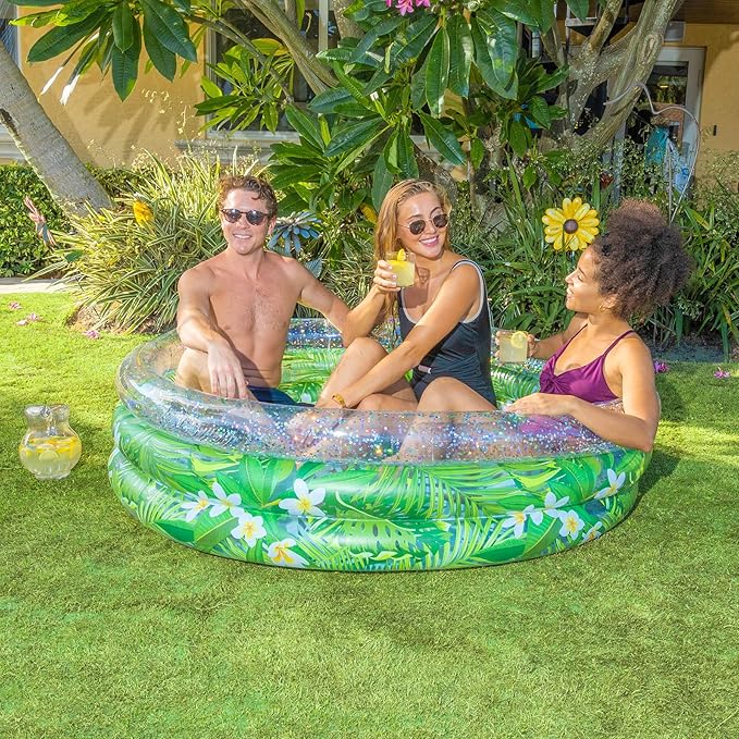 Poolcandy Inflatable Sunning Pools for up to 3 Adults (Palm & Plumeria Sunning Pool with Tropical Print)
