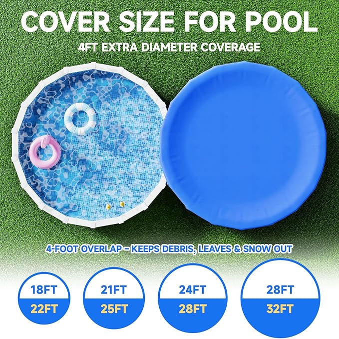 [Upgrade] 18ft/21ft/24ft Pool Cover for Above Ground Pools, 24 Feet Winter Round Swimming Pool Cover with 4 Foot Overlap Extra Thick 500D Cable & Heavy-Duty Winch 24 Foot Round Pool Covers