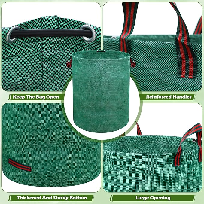 63 Gallons Lawn and Leaf Bags,Reusable Yard Waste Bags with Gardening Gloves,Heavy Duty Garden Bags with 4 Handles for Lawn Care, Camping & Recycling(3 Pack）