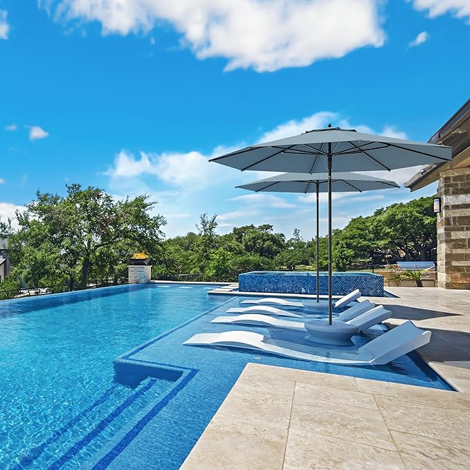 Midtown Umbrellas The Wooden 8 Feet Patio Umbrella With Sunbrella Canvas Haze Acrylic Fabric - Aluminum Frame Market Umbrella For Backyard, Deck, Garden, Pool - Wooden Pole