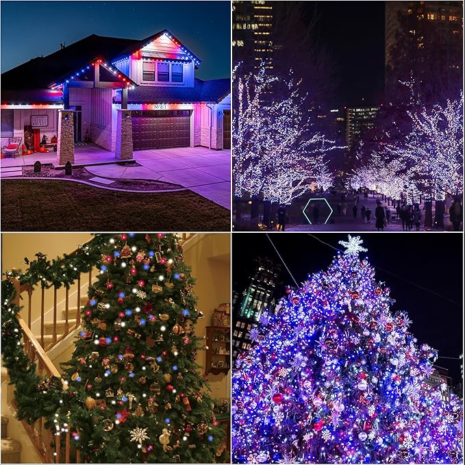 66ft Patriotic String Lights - Red White Blue Mini Lights, 200 LED Transparent Wire Fairy Starry String Lights Plug in, 11 Lighting Modes for Outdoor Tree Party Decoration (Red White Blue)