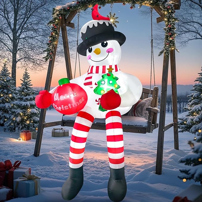 13FT Christmas Inflatable Outdoor Decoration, Climbing Snowman Christmas Blow up Yard Decorations with LED Lights and Cardinal, Giant Snowman Inflatable Outdoor Decoration for Garden Roof