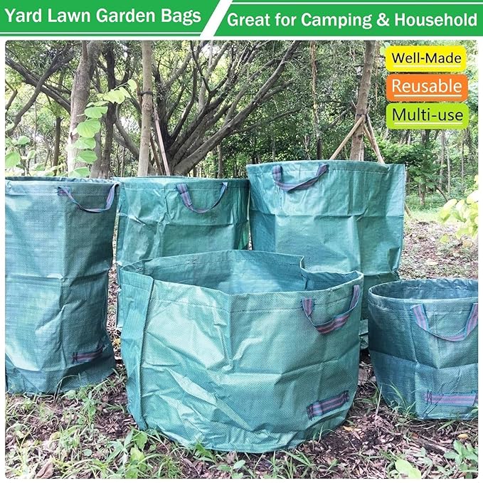 Professional 2-Pack 72 Gallon Large Yard Garden Bags (D26, H30 in) with Gardening Gloves for Yard Waste,Leaf Bag,Lawn Debris Bag,Camping Trash Container,Recycle Bin,Grass Clippings,Weed Bags 4 Handles