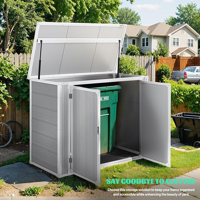 Seizeen 41 Cu.Ft Resin Shed with Floor, 4.7x2.5 FT Outdoor Horizontal Storage Shed for Trash Cans and Garden Tools, Waterproof Outdoor Plastic Shed for Lawn Mower, Pool Toys, Bicycle (Light Gray)