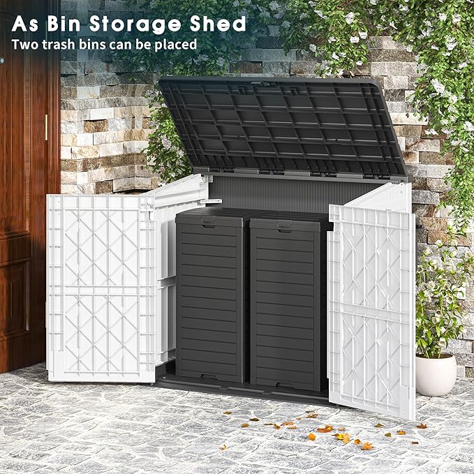 Light Gray Outdoor Resin Storage Shed 36 Cu. Ft. Garden Horizontal Storage Extra Large Capacity Weather Resistant Storage Box, Lockable Resin Waterproof Shed for Garbage Cans, Garden Tools