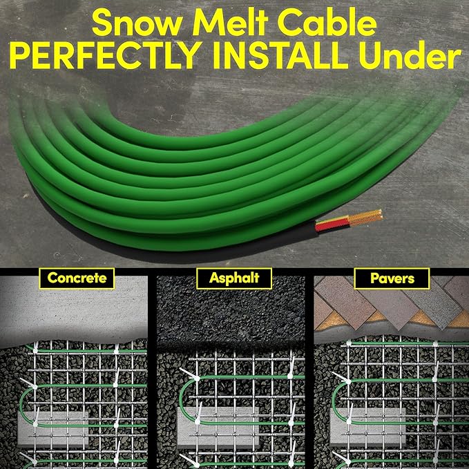 Electric Snow and Ice Melting Underground Cable 171 feet, Covers 57 sqft at up to 38 Watts/sqft, 240V – Radiant Heated Driveways, Walkways, Stairs – Installs Under Concrete, Asphalt, or Pavers
