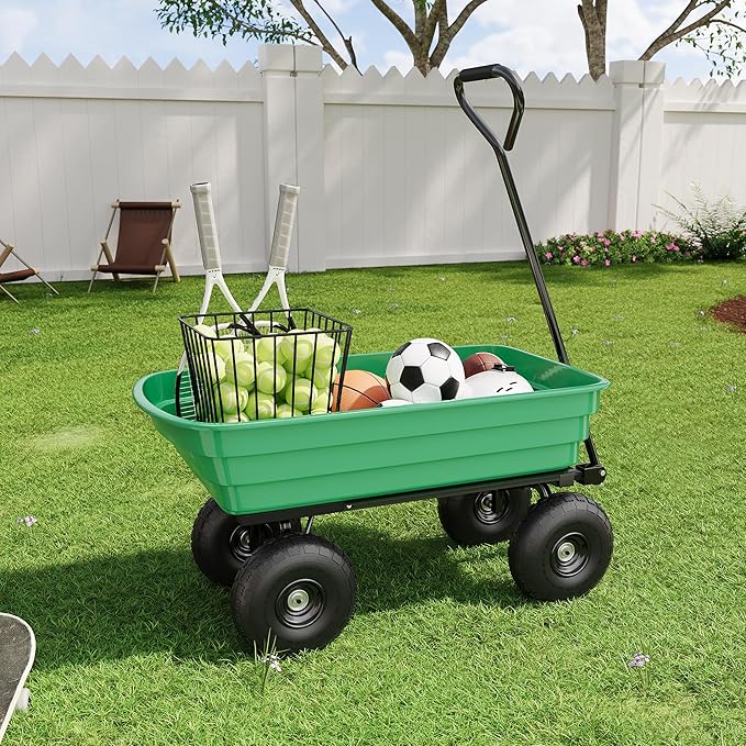 All-Terrain Garden Dump Cart with Removable Bed | 600Lb Heavy Duty Utility Wagon for Yard Work | 180° Pivoting Handle for Easy Control | Hauls Soil, Plants, Tools with Ease