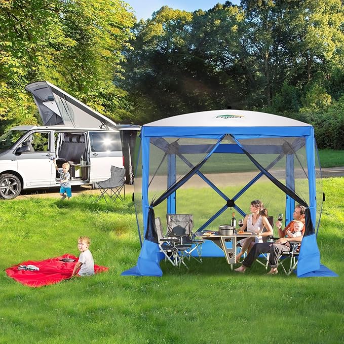 COBIZI 6x6 Pop up Gazebo Tent, Ez up Waterproof Screen Tent Screen House, Portable Outdoor Canopy Sun Shelter with Carry Bag & Ground Stakes for Camping, Garden and Picnics, Blue(Upgraded 2.0)