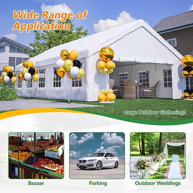 20x40FT Heavy Duty Party Tent, Large Outdoor Canopy with Removable Sidewalls & 3 Carry Bags, Commercial White Gazebo for Wedding, Event, Camping, Garden Patio