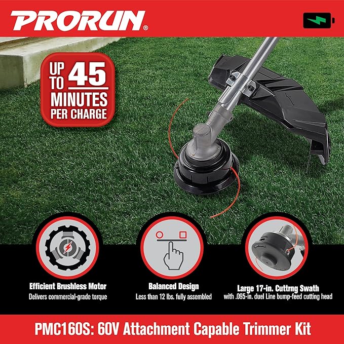 PRORUN 60V Attachment Capable Powerhead and String Trimmer Kit with 2.5 Ah Battery and Charger