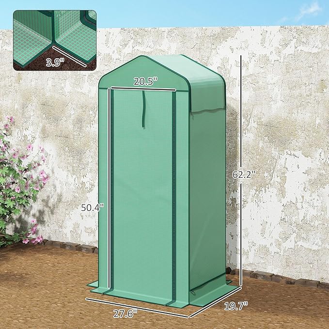 Outsunny 4 Tier Mini Greenhouse with Screen Roof, 27.6" x 19.7" x 62.2", Portable Small Greenhouse with High Strength PE Cover, Roll-Up Zipper Door for Garden Yard Backyard, Green