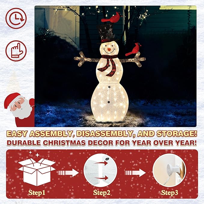 VEIKOU 5FT Snowman Outdoor Christmas Decorations, Lighted Snowman Christmas Decorations Outside, Outdoor Snowman with 90 LED Warm Lights, for Holiday Yard Indoor Porch Lawn