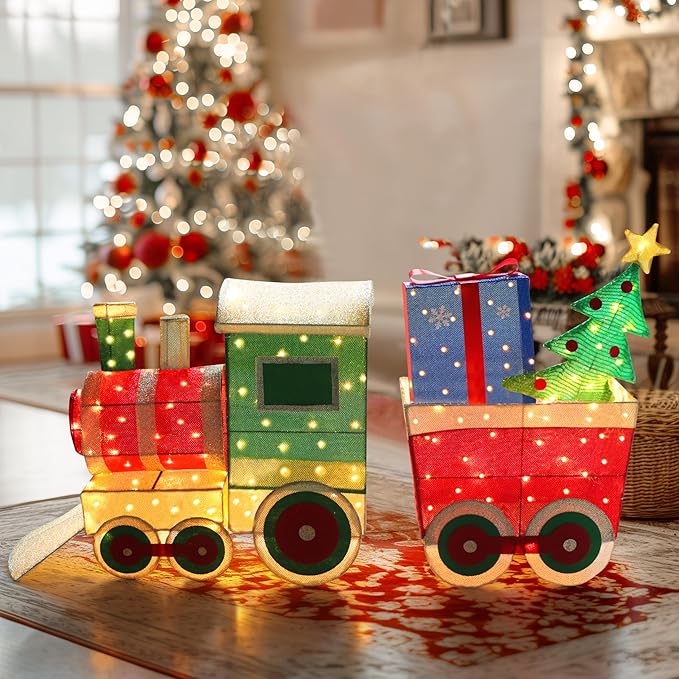 VEIKOU 5FT Outdoor Christmas Decorations Train Set with 170 LED Lights, Christmas Decorations Outside, Lighted Train for Holiday Yard Decorations