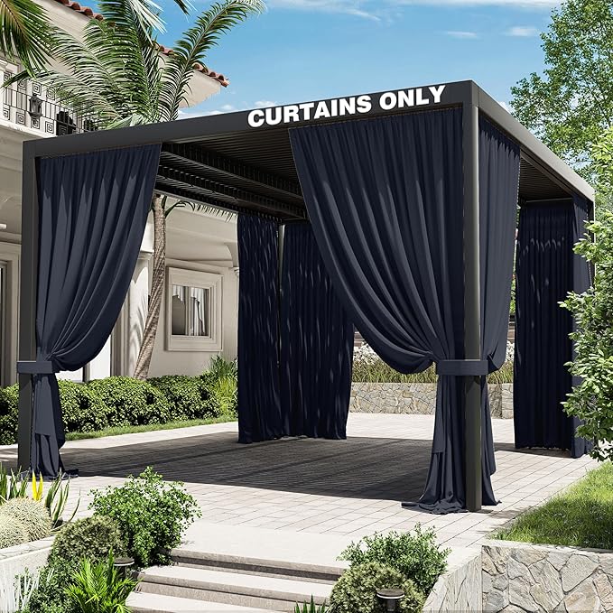 Gazebo Universal Replacement Privacy Curtain,12'×14' Gazebo Outdoor Waterproof Curtains, 4-Panels Sidewall Curtains with Double Zipper for Patio Canopy, Garden and Backyard (Curtain Only)