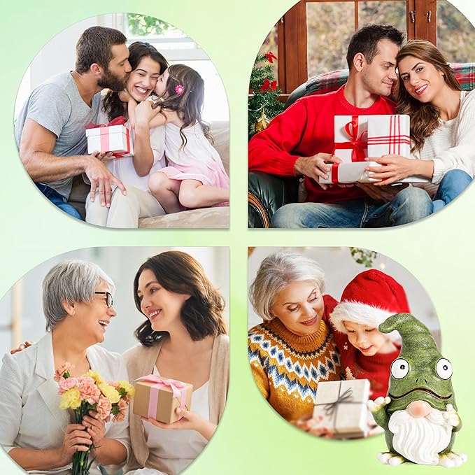 Outdoor Garden Frog Gnome Statue, Garden Gnomes Outdoor Figurine, Sculptures & Statues, Decoration for Outside Yard Lawn Patio Porch Home Decor, Green Nomes Knome Ornament