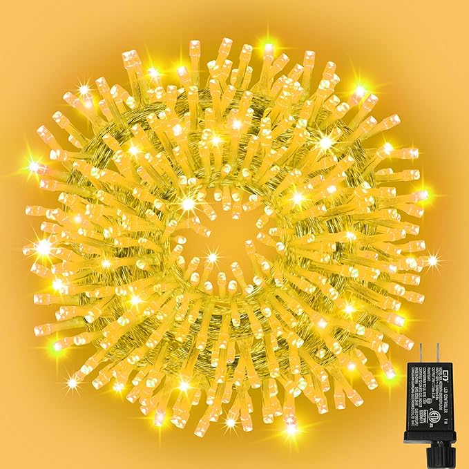 33ft Golden Christmas Decorative Mini Lights, 100 LED Transparent Wire Fairy Starry String Lights Plug in, 11 Lighting Modes, for Indoor Outdoor Xmas Tree Wedding Party Decoration (Yellow)
