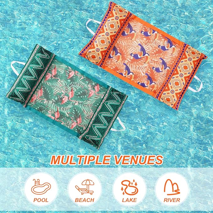 2 Packs Pool Hammock Floats for Adults Iflatable Pool Chair Floats 4-in-1 Multi-Purpose Rafts Lounger Water Hammock for Swimming Pool/Lake/Outdoor/Beach