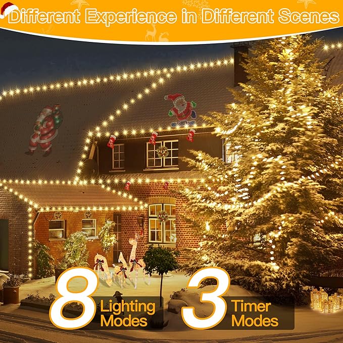 Ollny Christmas Lights 1000 LED 330 FT, IP67 Waterproof Plug in Christmas Tree Lights with Remote, 8 Modes, 3 Timers, Dimmable, House Xmas Indoor Decorations String Light (Warm White)