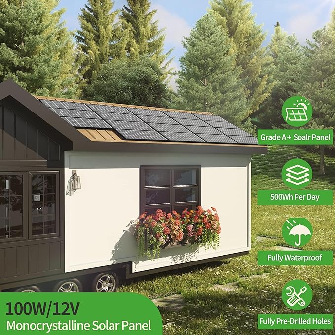 JJN 100 Watt Solar Panel, N-Type 16BB High Efficiency 12 Volt Solar Panels, 25% High Coversion Rate Solar Module PV Charge for Boat Rooftop Caravan and Other Off-Grid System