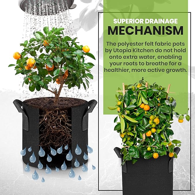 Utopia Home 20-Pack 7 Gallon Fabric Grow Bags,300G Thickened Nonwoven Fabric Planters Pots, Aeration Fabric Pots with Handles, Nonwoven Fabric Bags Suitable for Vegetables Flowers Mushroom.
