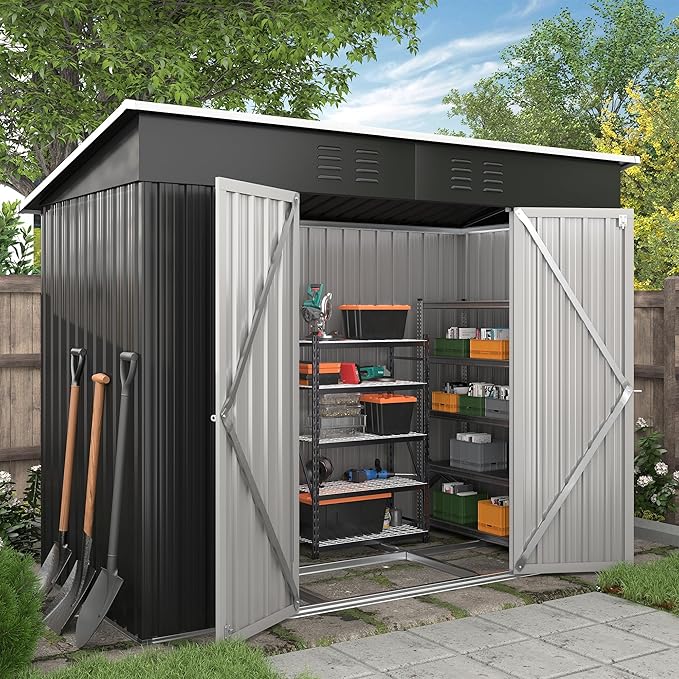 Amopatio 8x4 Storage Shed, Metal Sheds & Outdoor Storage for Bike, Garden Tools, with Lockable Door