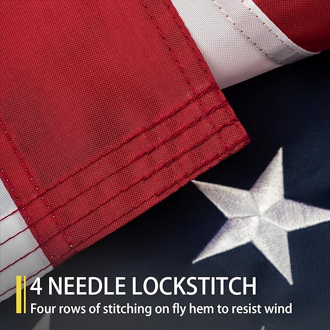 American Flag 3x5 FT Outdoor, Heavy Duty High Wind US Flag, Embroidered Stars, Sewn Stripes, Brass Grommets, Indestructible Tough USA Flags Suitable for Outside