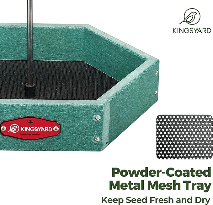 Kingsyard Heavy Duty Hanging Platform Bird Feeder Weatherproof, Recycled Plastic Tray with Metal Mesh Screen, Easy Clean Outdoor Feeder for Cardinals Bluebirds Wild Birds, Green