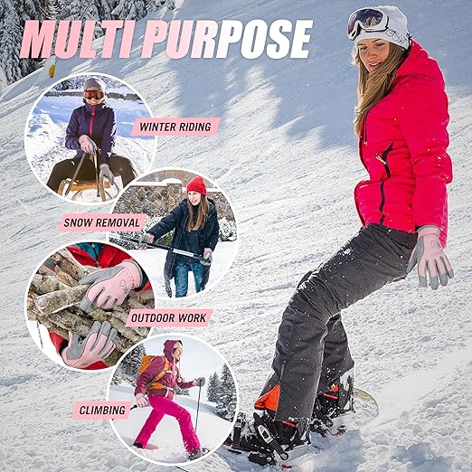 HANDLANDY Winter Insulated Work Gloves, 3M Thinsulate Thermal Water-Resistant Gloves for Men Women Touch Screen, Warm Ski Snowboard Cold Weather Gloves (Pink Grey, Medium)