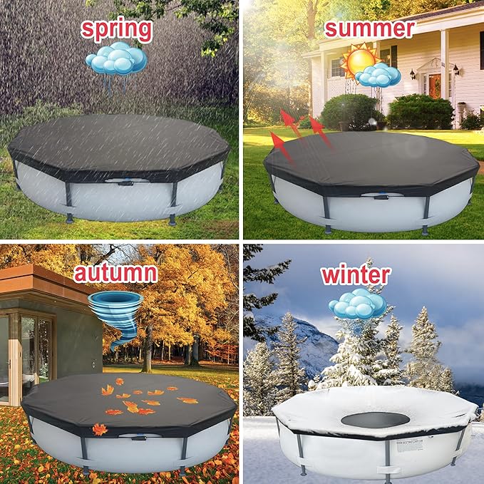 28 Ft Pool Cover, with Automatic Drain Round Pool Cover, One-Piece Quick Installation and Removal Above Ground Pool Cover, Preventing Waterlogging, UV Protected Solar Swimming Pool Cover