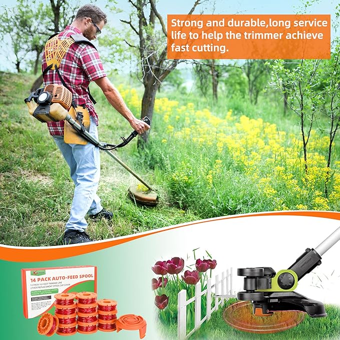 Trimmer Spool Line for Worx 14 Pack WA0010 Edger Spools Replacement for Worx Weed Eater String Suitable for Worx String Trimmers(12 Grass Trimmer Line, 2 Trimmer Cap)