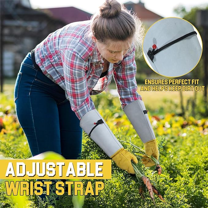 HANDLANDY Rose Gloves for Men & Women, Long Leather Gardening Gloves Thorn Proof, Best Garden Gifts & Tools for Gardener (Yellow-beige, X-Large (Pack of 1))