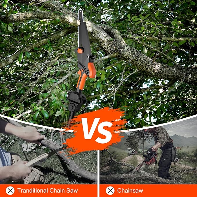 2-IN-1 Cordless Pole Saw & 8" Mini Chainsaw Battery Powered, Electric Pole Saws for Tree Trimming with 2 x 21V Batteries, Handheld Chainsaw & Pole Saw Combination