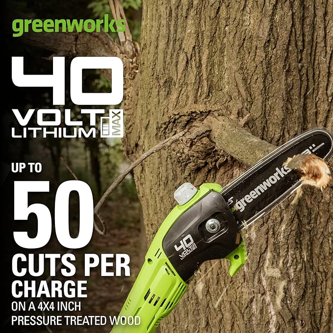 Greenworks 40V 8 inch Cordless Pole Saw Battery and Charger Not Included, PS40B00