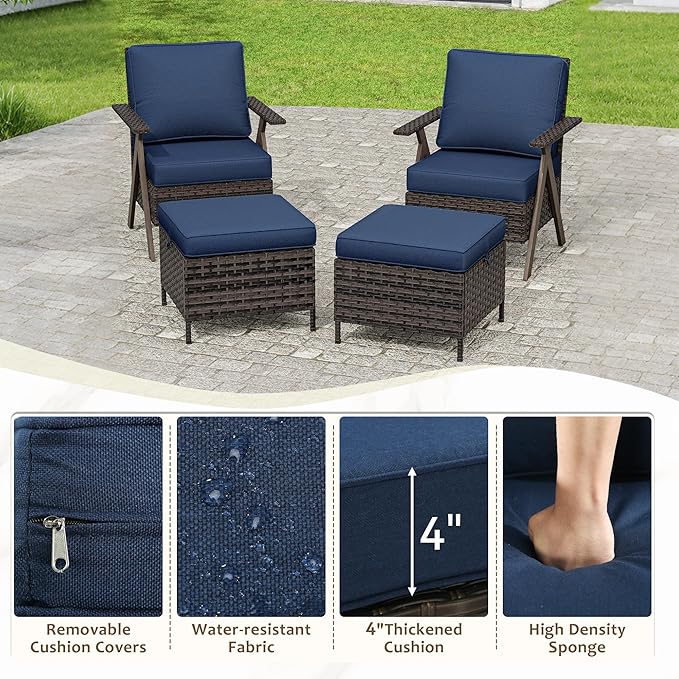 Outdoor Patio Wicker Chair Set of 2, Bistro Chair Set Patio Conversation Sets for Garden Lawn & Poolside