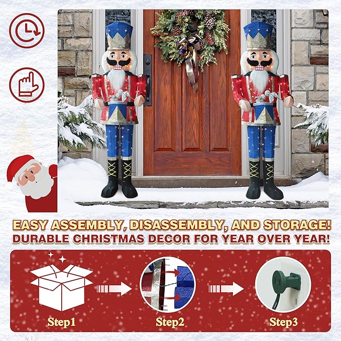 VEIKOU 5FT Lighted Nutcracker Outdoor Christmas Decorations, Nutcracker Christmas Decoration Outside with Ground Stakes, Nutcracker Soldier Xmas Decor with Drum for Holiday Gateway Porch